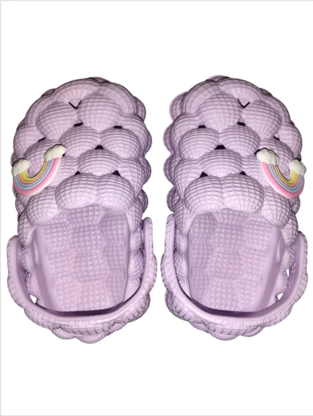 NWT First Steps Lavender Bubble Slides Clogs Rainbow Charms Size 5